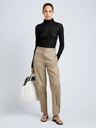 Proenza Schouler Front full length image of model wearing Zella Top in Check Merino in Black