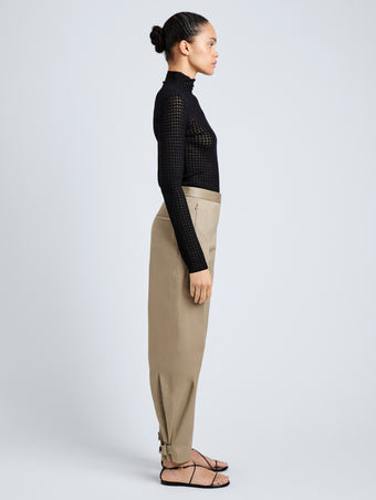 Proenza Schouler Side full length image of model wearing Zella Top in Check Merino in Black