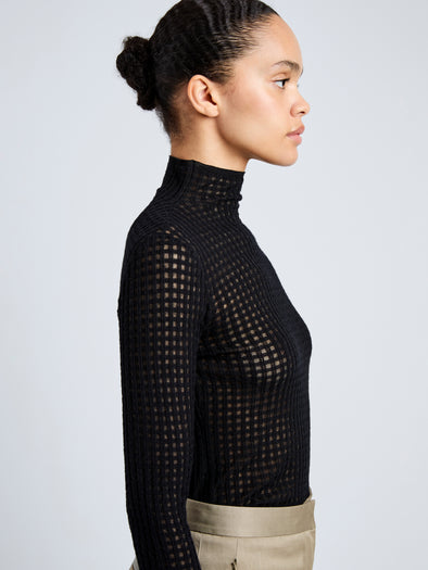 Proenza Schouler Detail image of model wearing Zella Top in Check Merino in Black
