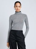 Proenza Schouler Front cropped image of model wearing Zella Top in Check Merino in BlackJade