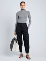 Proenza Schouler Front full length image of model wearing Zella Top in Check Merino in BlackJade