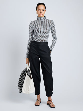 Proenza Schouler Front full length image of model wearing Zella Top in Check Merino in BlackJade