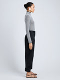 Proenza Schouler Side full length image of model wearing Zella Top in Check Merino in BlackJade