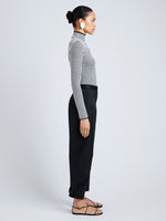 Proenza Schouler Side full length image of model wearing Zella Top in Check Merino in BlackJade