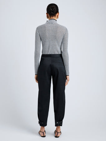 Proenza Schouler Back full length image of model wearing Zella Top in Check Merino in BlackJade