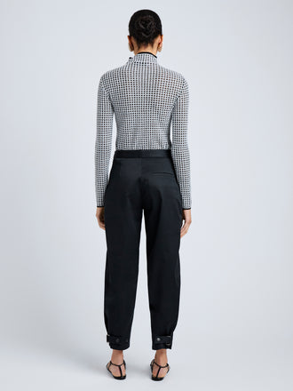Proenza Schouler Back full length image of model wearing Zella Top in Check Merino in BlackJade