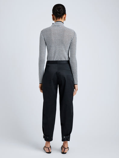 Proenza Schouler Back full length image of model wearing Zella Top in Check Merino in BlackJade