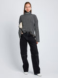 Proenza Schouler Front full length image of model wearing Elysia Sweater in Ladder Stripe Knits in BlackWhite