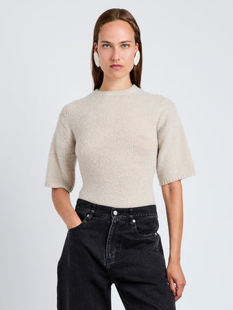 Proenza Schouler Front cropped image of model wearing Dana Sweater in Wool in Off White
