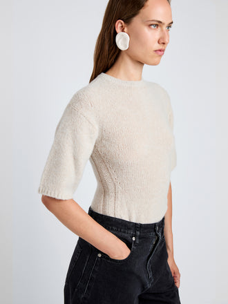 Proenza Schouler Detail image of model wearing Dana Sweater in Wool in Off White