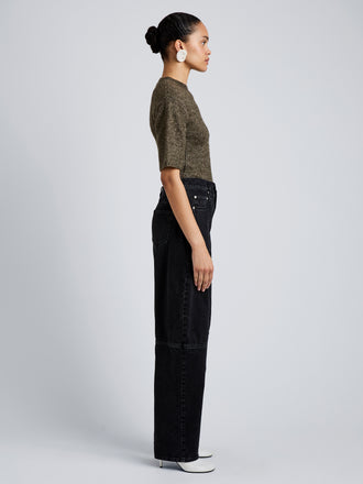 Proenza Schouler Side full length image of model wearing Dana Sweater in Wool in Branch