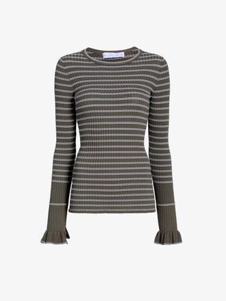 Proenza Schouler Still Life image of Yasmine Sweater in Multi Stripe Knit in IvyWhite