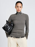 Proenza Schouler Front cropped image of model wearing Yasmine Sweater in Multi Stripe Knit in IvyWhite