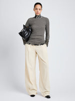 Proenza Schouler Front full length image of model wearing Yasmine Sweater in Multi Stripe Knit in IvyWhite