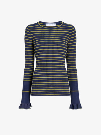 Proenza Schouler Still Life image of Yasmine Sweater in Multi Stripe Knit in NavyYellow