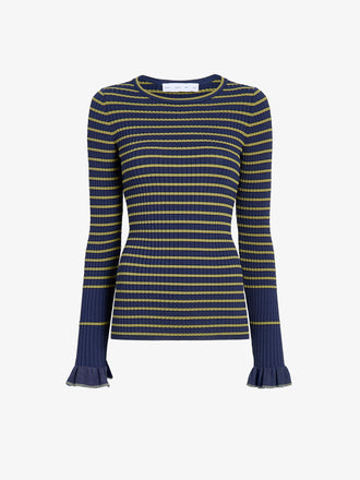 Proenza Schouler Still Life image of Yasmine Sweater in Multi Stripe Knit in NavyYellow