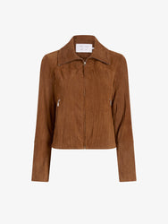 Proenza Schouler Still Life image of Tarin Jacket in Crinkled Suede in Tobacco