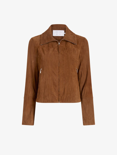 Proenza Schouler Still Life image of Tarin Jacket in Crinkled Suede in Tobacco