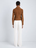 Proenza Schouler Back full length image of model wearing Tarin Jacket in Crinkled Suede in Tobacco