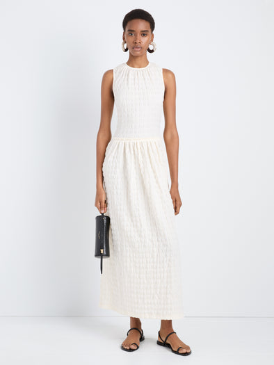 Proenza Schouler Front full length image of model wearing Zoira Dress in Textured Cotton in Off White