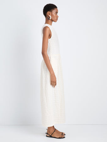 Proenza Schouler Side full length image of model wearing Zoira Dress in Textured Cotton in Off White