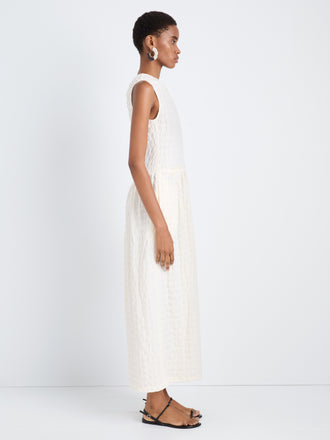 Proenza Schouler Side full length image of model wearing Zoira Dress in Textured Cotton in Off White