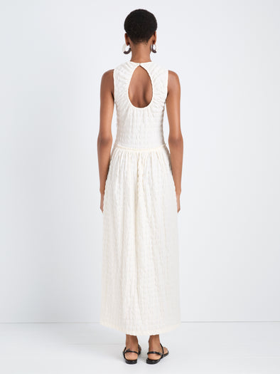 Proenza Schouler Back full length image of model wearing Zoira Dress in Textured Cotton in Off White