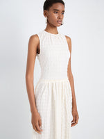 Proenza Schouler Detail image of model wearing Zoira Dress in Textured Cotton in Off White
