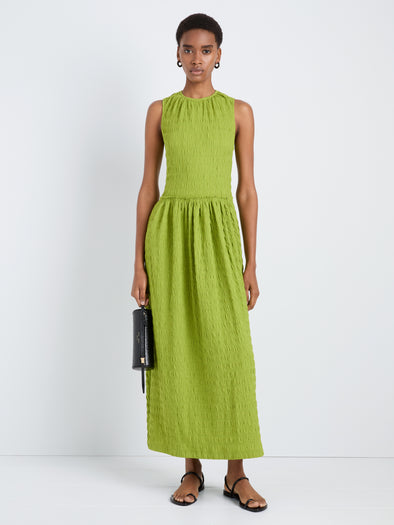 Proenza Schouler Front full length image of model wearing Zoira Dress in Textured Cotton in Apple