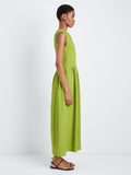Proenza Schouler Side full length image of model wearing Zoira Dress in Textured Cotton in Apple