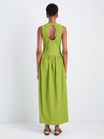Proenza Schouler Back full length image of model wearing Zoira Dress in Textured Cotton in Apple