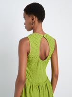 Proenza Schouler Detail image of model wearing Zoira Dress in Textured Cotton in Apple