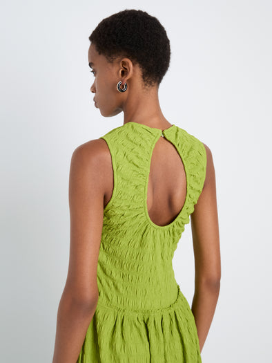 Proenza Schouler Detail image of model wearing Zoira Dress in Textured Cotton in Apple