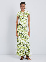 Proenza Schouler Front full length image of model wearing Noelani Dress in Soft Jersey in Straw Multi