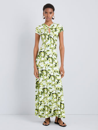 Proenza Schouler Front full length image of model wearing Noelani Dress in Soft Jersey in Straw Multi