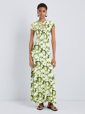 Proenza Schouler Front full length image of model wearing Noelani Dress in Soft Jersey in Straw Multi