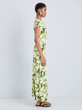 Proenza Schouler Side full length image of model wearing Noelani Dress in Soft Jersey in Straw Multi