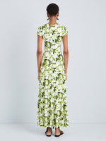 Proenza Schouler Back full length image of model wearing Noelani Dress in Soft Jersey in Straw Multi