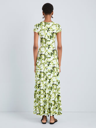 Proenza Schouler Back full length image of model wearing Noelani Dress in Soft Jersey in Straw Multi