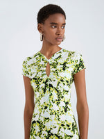 Proenza Schouler Detail image of model wearing Noelani Dress in Soft Jersey in Straw Multi