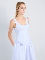 Proenza Schouler Detail image of model wearing Kendall Dress in Tech Cotton in Sky