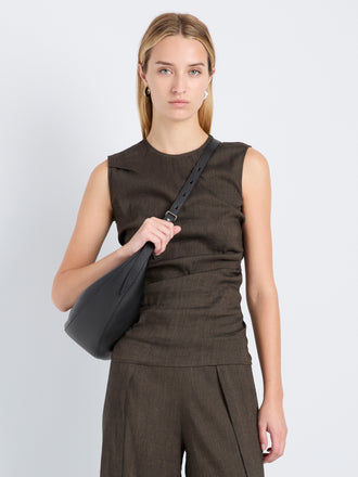 Proenza Schouler Front cropped image of model wearing Anoushka Top in Linen Slub in Coffee