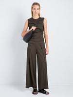 Proenza Schouler Front full length image of model wearing Anoushka Top in Linen Slub in Coffee