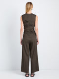Proenza Schouler Back full length image of model wearing Anoushka Top in Linen Slub in Coffee
