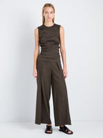 Proenza Schouler Front full length image of model wearing Anoushka Top in Linen Slub in Coffee