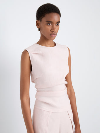 Proenza Schouler Front cropped image of model wearing Anoushka Top in Linen Slub in Orchid
