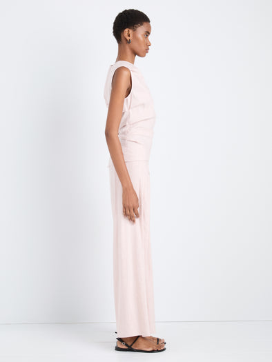 Proenza Schouler Side full length image of model wearing Anoushka Top in Linen Slub in Orchid