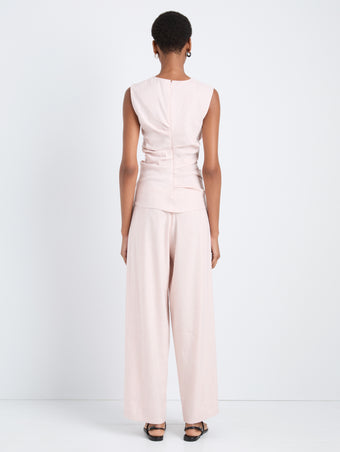 Proenza Schouler Back full length image of model wearing Anoushka Top in Linen Slub in Orchid