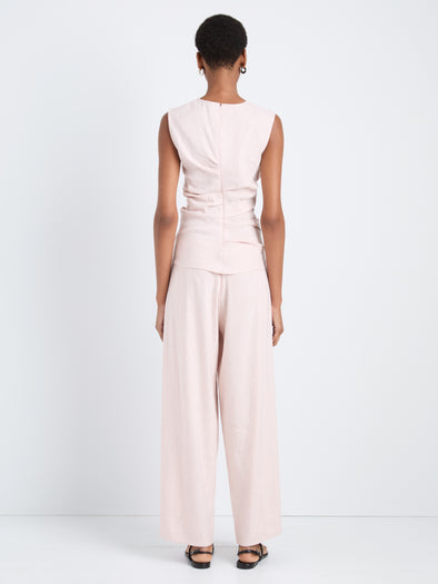 Proenza Schouler Back full length image of model wearing Anoushka Top in Linen Slub in Orchid