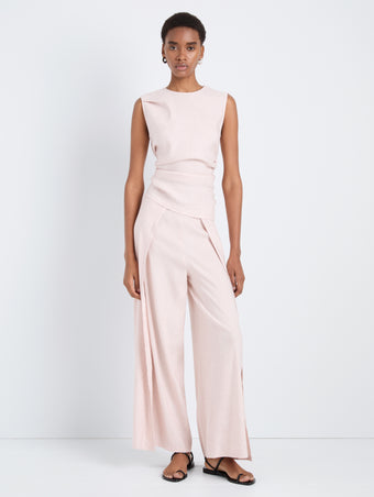 Proenza Schouler Front full length image of model wearing Anoushka Top in Linen Slub in Orchid